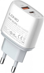 Ldnio Sienas lādētājs A2424C, USB + USB-C, PD + QC 3.0, 20W (balts) cena un informācija | Lādētāji un adapteri | 220.lv