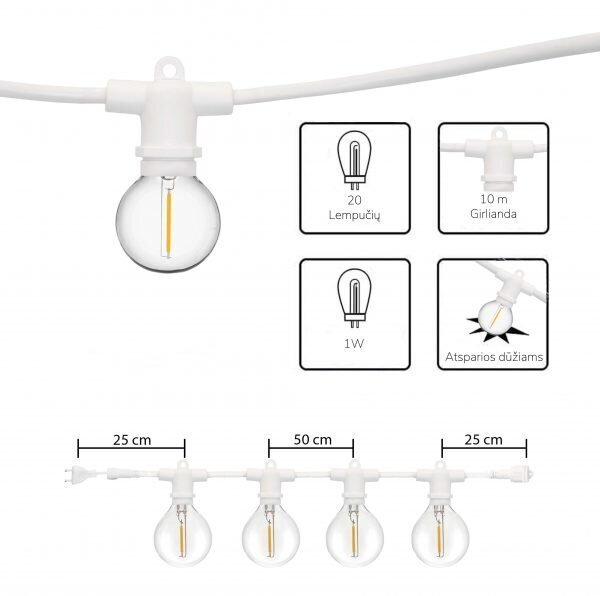 Āra apgaismojuma vītne Tonro Perl, balta cena un informācija | Ziemassvētku lampiņas, LED virtenes | 220.lv