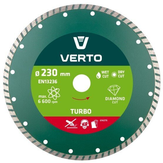 Verto Diamond asmens 230x22,2 mm turbo - 61H2T9 cena un informācija | Slīpmašīnas | 220.lv