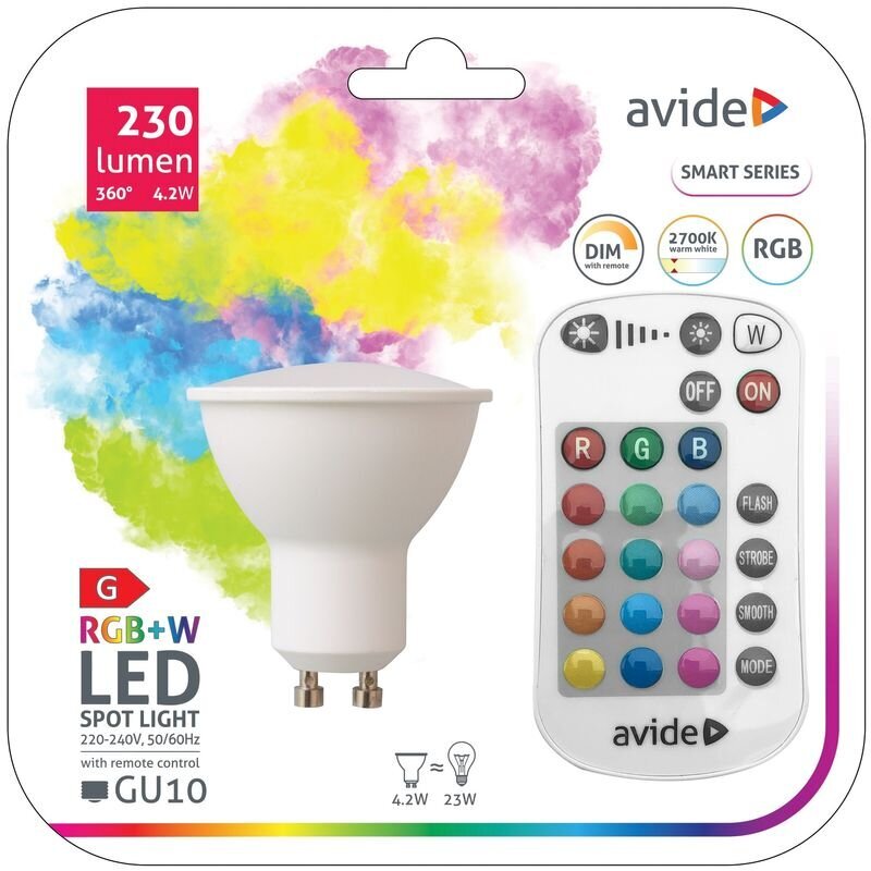 LED lampa Avide Smart RGB 4.2W GU10 230lm ar tālvadības pulti cena un informācija | Spuldzes | 220.lv