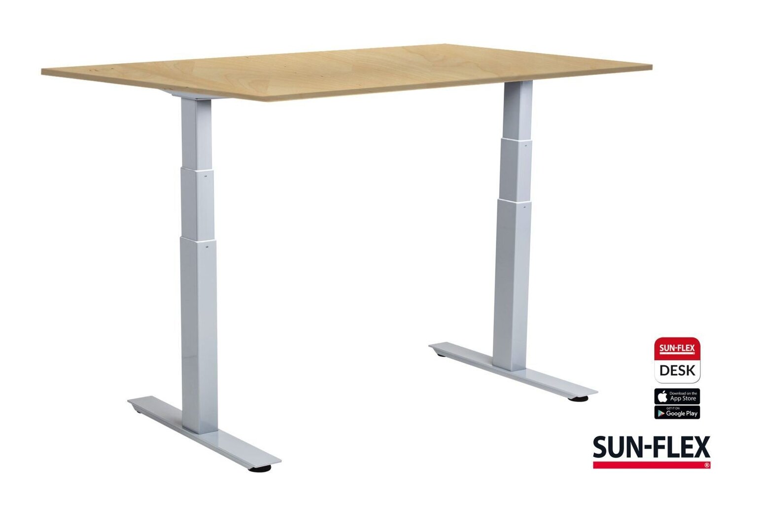 Regulējama augstuma rakstāmgalds SUN-FLEX®EASYDESK ADAPT, elektrisks, divi motori, balts rāmis, 140x80 cm, bērza galda virsma cena un informācija | Datorgaldi, rakstāmgaldi, biroja galdi | 220.lv