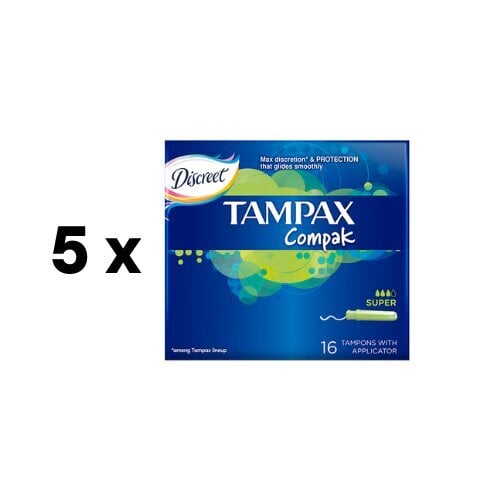 Tamponi TAMPAX Compak Super, 16 gab., iepakojumā 5 gab. цена и информация | Tamponi, higiēniskās paketes, ieliktnīši | 220.lv