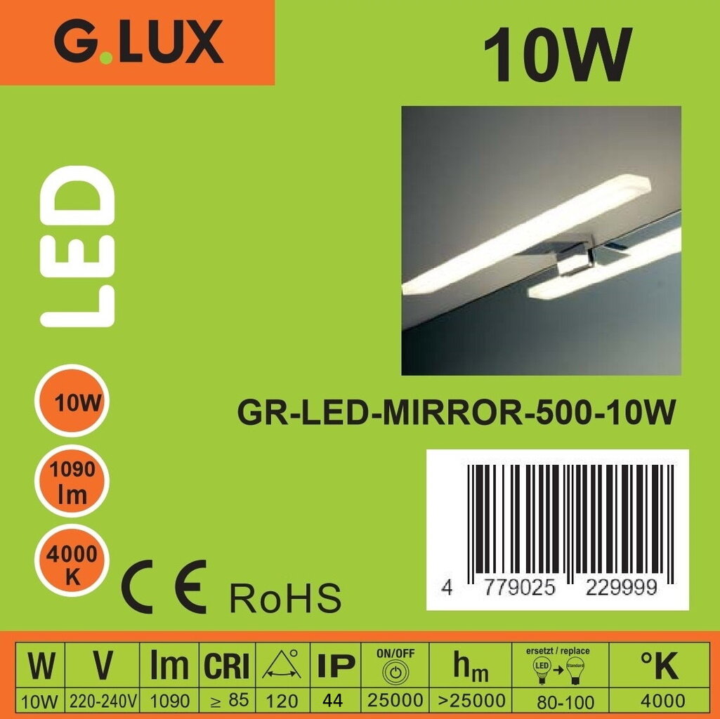 LED spoguļa lampa G.LUX GR-LED-MIRROR-500-10 W cena un informācija | Sienas lampas | 220.lv