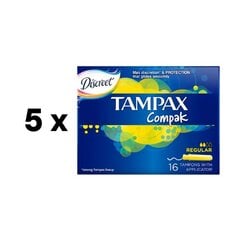 Tamponi TAMPAX Compak Regular, 16 gab., iepakojumā 5 gab. cena un informācija | Tamponi, higiēniskās paketes, ieliktnīši | 220.lv