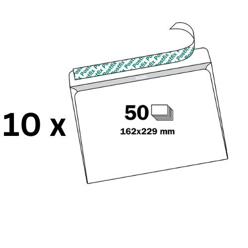 Aploksnes POSTFIX, C5, 162 x 229 mm, 50 gab. iepakojumā 10 gab. cena un informācija | Aploksnes | 220.lv