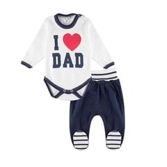 Zēnu kombinezons ar garām piedurknēm un kombinezons, tumši zils un balts I love Dad, Tup Tup cena un informācija | Apģērbu komplekti jaundzimušajiem | 220.lv