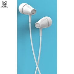 Универсальные In-Ear наушники iKaku Erman, 3.5мм, 1.2м кабель, с микрофоном и пультом, белые цена и информация | Наушники | 220.lv