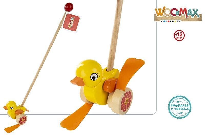 Koka stumjamā rotaļlieta Pīle ar pleznām Woomax, 12m+ cena un informācija | Rotaļlietas zīdaiņiem | 220.lv