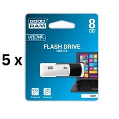 USB накопитель 2.0 GOODRAM UCO2 8GB, черный/белый, упаковка 5 шт. цена и информация | USB накопители | 220.lv