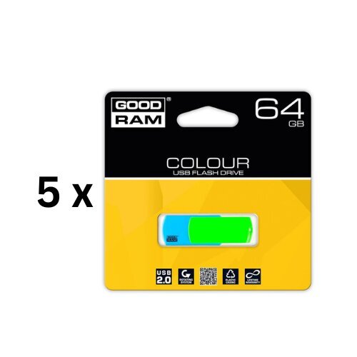 Atmiņas karte USB 2.0 COLOR MIX, 64GB iepakojums 5 gab. cena un informācija | USB Atmiņas kartes | 220.lv