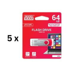 Atmiņas karte USB 3.0 GOODRAM UTS3 64GB, sarkana sp. iepakojumā 5 gab. cena un informācija | Goodram Datortehnika | 220.lv