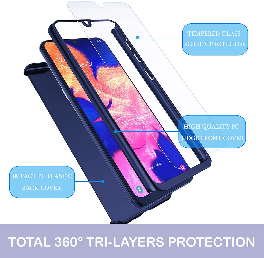 Samsung Galaxy A71 (6,7″) 360° Apvalks + Aizsargstikls – Zils cena un informācija | Telefonu vāciņi, maciņi | 220.lv