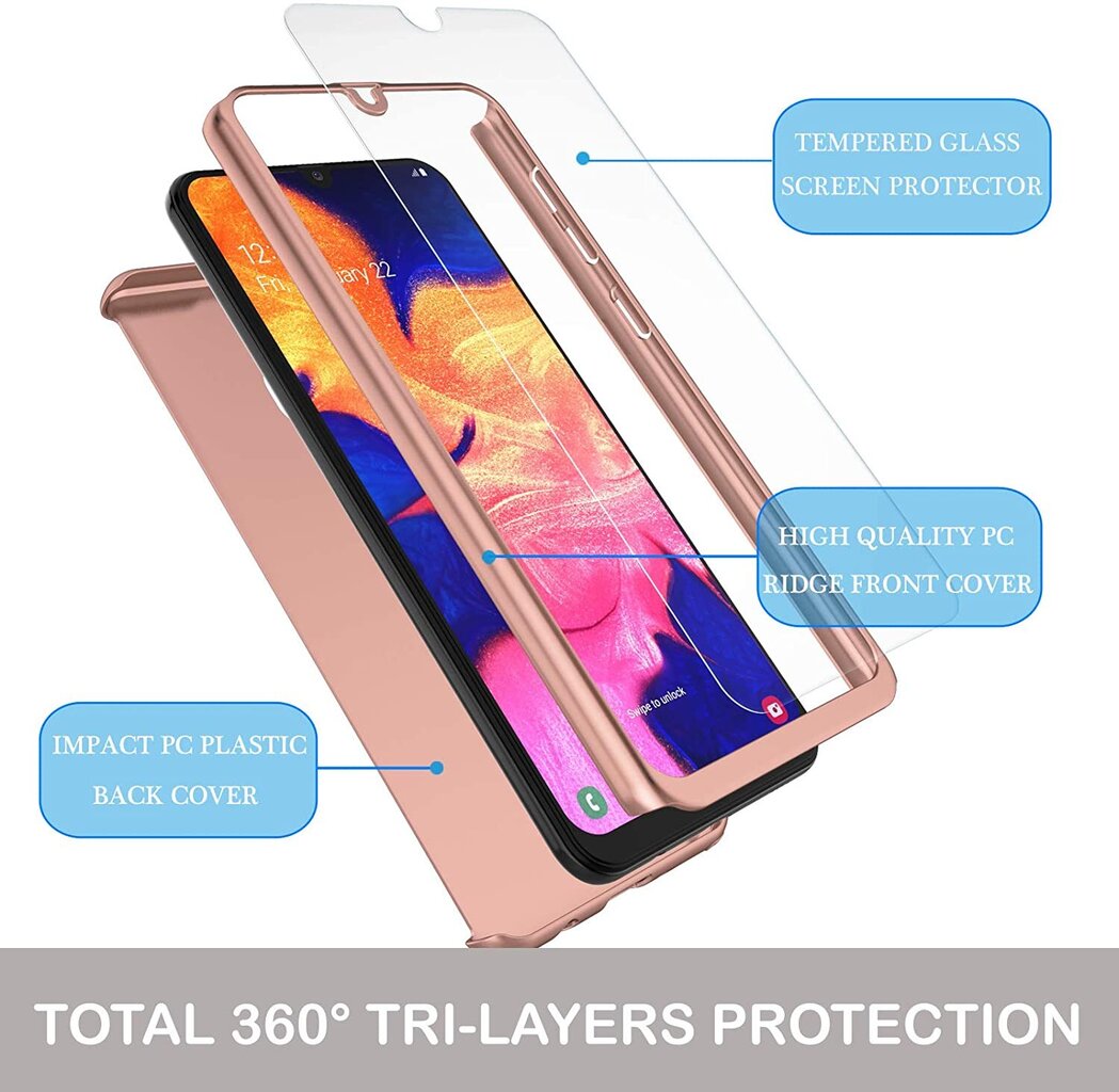 Samsung Galaxy A41 (6,1″) 360° Apvalks + Aizsargstikls – Rozā zelts cena un informācija | Telefonu vāciņi, maciņi | 220.lv