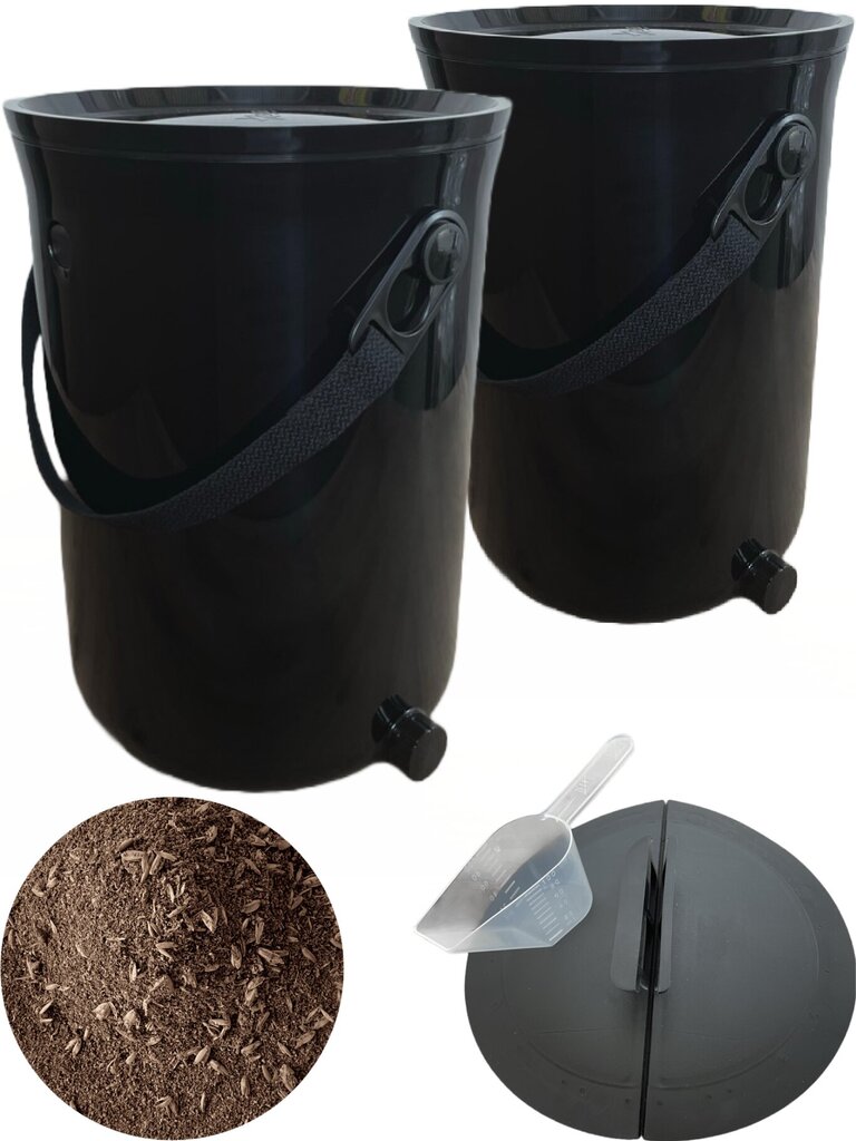 Kompostētājs virtuvei Bokashi dubults iepakojums, Skaza Organko 2 9,6 l, melns, 1 kg, granulas Bokashi cena un informācija | Komposta kastes un āra konteineri | 220.lv