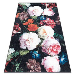 ANDRE mazgāšanas paklājs ziedi vintage pretslīdēšana - melns / rozā cena un informācija | Paklāji | 220.lv