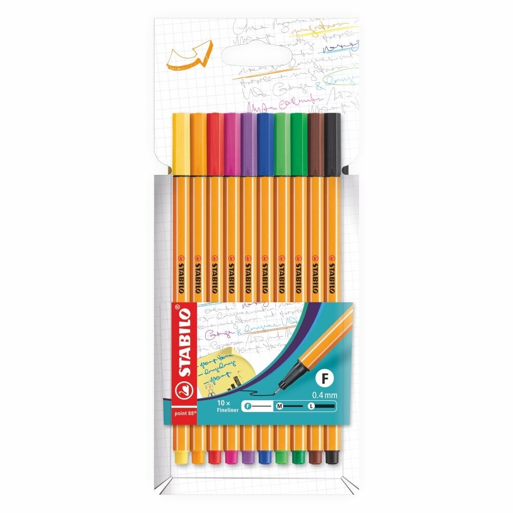 Pildspalvu komplekts Stabilo Point 88, 10 krāsas цена и информация | Rakstāmpiederumi | 220.lv