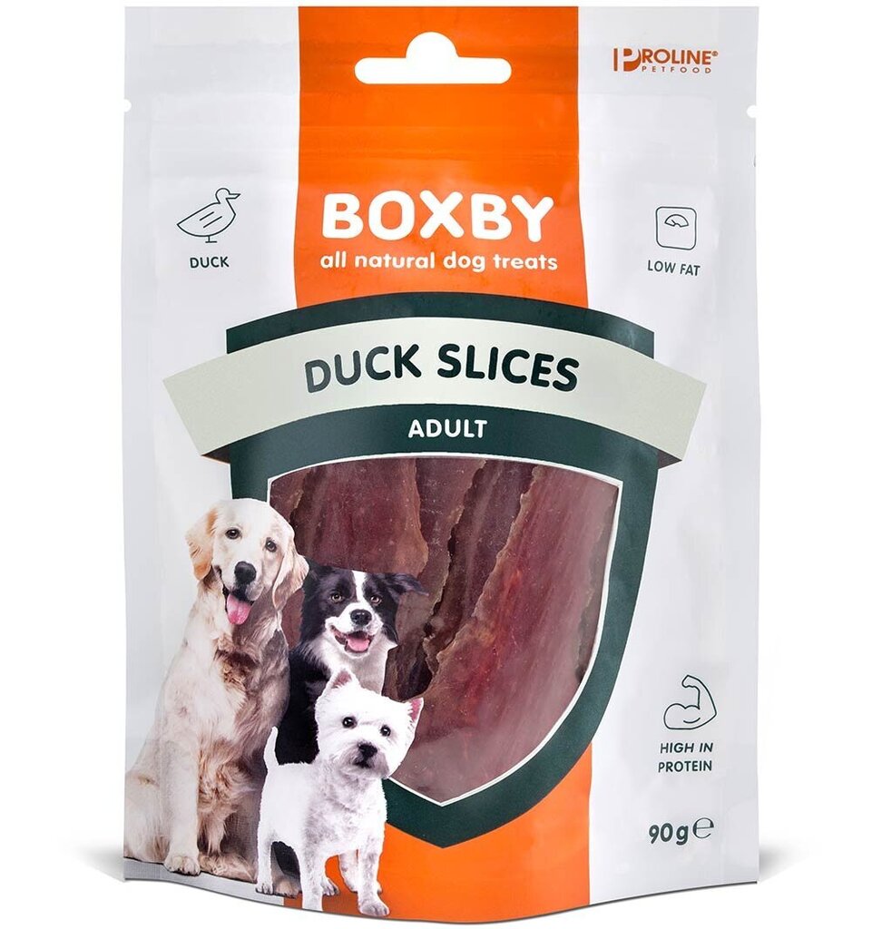 Boxby Duck Slices gardums suņiem ar pīles gaļu, 90 g цена и информация | Gardumi suņiem | 220.lv