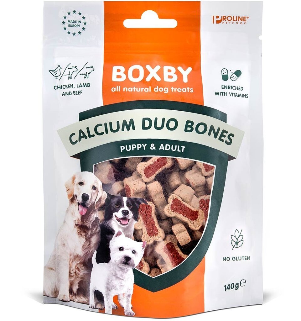 Boxby Calcium Duo Bones gardums suņiem (vista, jērs, liellops), 140 g cena un informācija | Gardumi suņiem | 220.lv