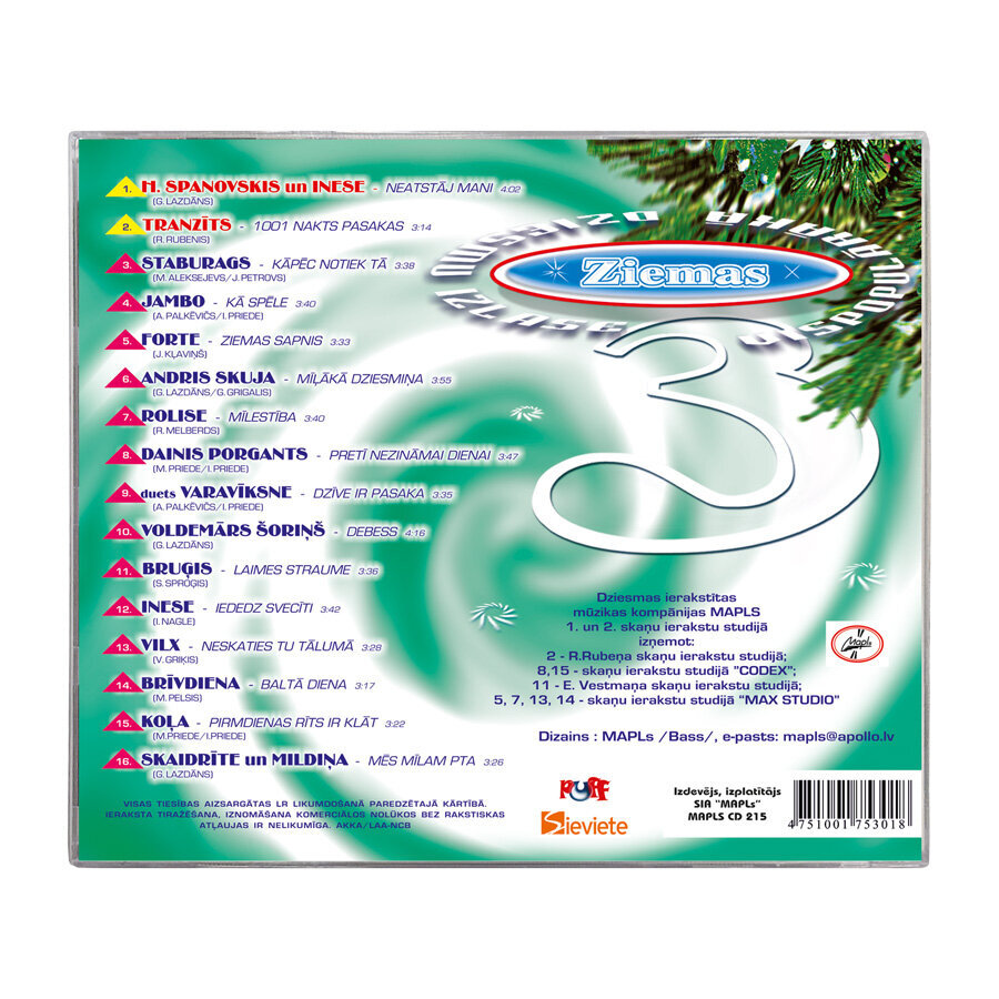 CD ZIEMAS VISPOPULĀRĀKĀ DZIESMU IZLASE Nr3 цена и информация | Vinila plates, CD, DVD | 220.lv