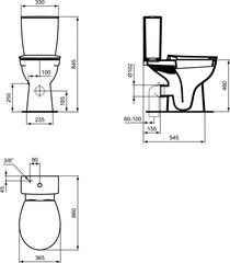 WC pods EUROVIT+ IdealStandard ivalīdiem, ūdens padeve no apakšas, horizontāls izvāds, 4.5/3l cena un informācija | Tualetes podi | 220.lv