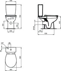 WC pods EUROVIT IdealStandard, ūdens padeve no apakšas, horizontāls izvāds, 4.5/3l, SoftClose duroplast vāks cena un informācija | Tualetes podi | 220.lv