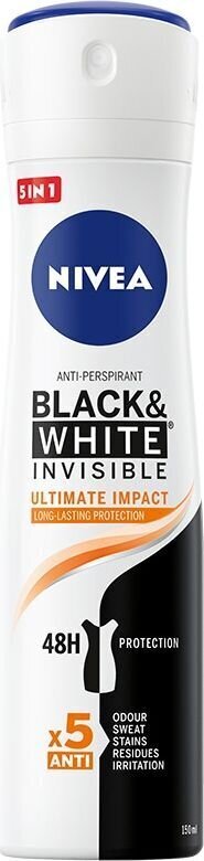 Izsmidzināms dezodorants Nivea Black & White Invisible Ultimate Impact 5in1, 150 ml цена и информация | Dezodoranti | 220.lv