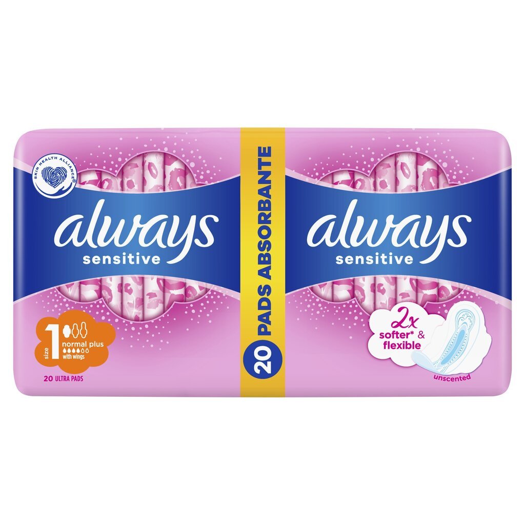 Higiēniskās paketes Always Sensitive Ultra Normal Plus 20 ​gab. cena un informācija | Tamponi, higiēniskās paketes, ieliktnīši | 220.lv