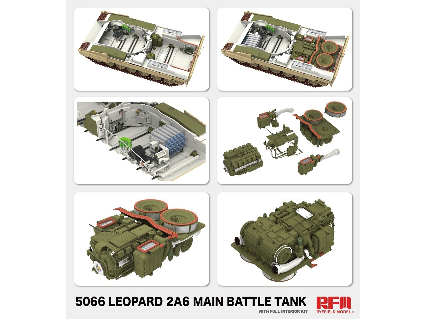 Rye Field Model - Leopard 2A6 with Full Interior, 1/35, RFM-5066 cena un informācija | Konstruktori | 220.lv