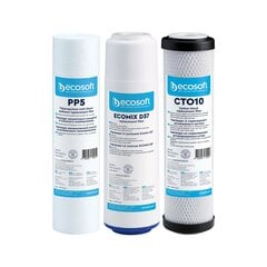 Ecosoft trīskāršo filtru kasetņu komplekts, CMV3ECO.Sastāv no trim kārtridžiem: CPV25105ECO, CRV372510ECO, CHVCB2510ECO. цена и информация | Фильтры для воды, чистящие устройства | 220.lv