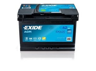 Startera akumulators Exide AGM 62Ah 680A 242x175x190-+ цена и информация | Аккумуляторы | 220.lv