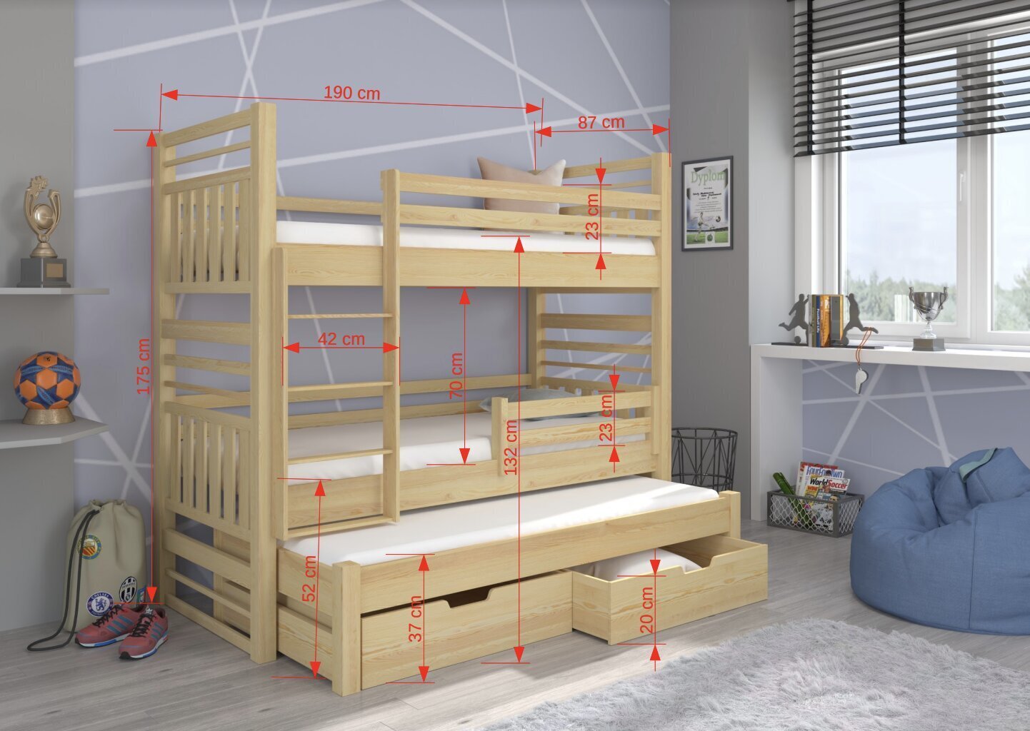 Bērnu gulta Hippo 190x87x175cm, balta cena un informācija | Bērnu gultas | 220.lv