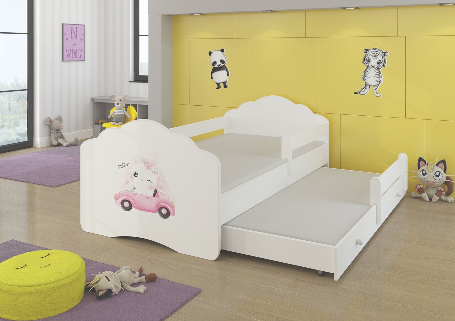 Bērnu gulta Casimo II Barrier Cat in a Car 160x80cm cena un informācija | Bērnu gultas | 220.lv