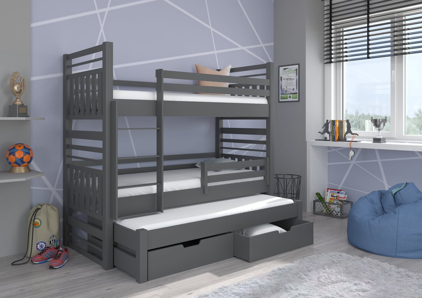 Bērnu gulta Hippo 208x97x175cm, pelēka цена и информация | Bērnu gultas | 220.lv