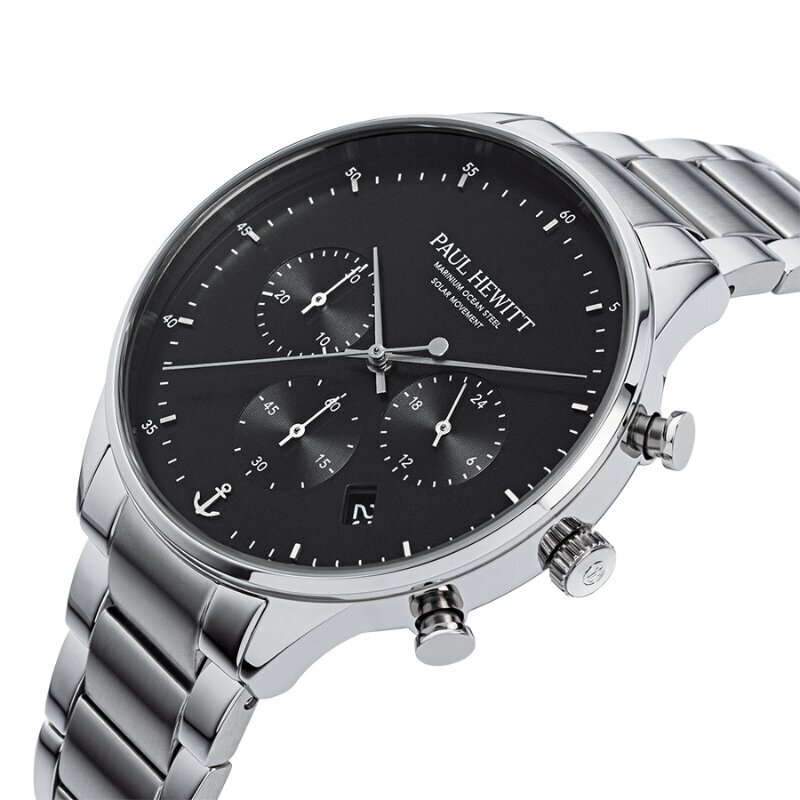 Vīriešu pulkstenis Paul Hewitt Solar Chrono Silver Black PH-W-0301 PH-W-0301 cena un informācija | Vīriešu pulksteņi | 220.lv