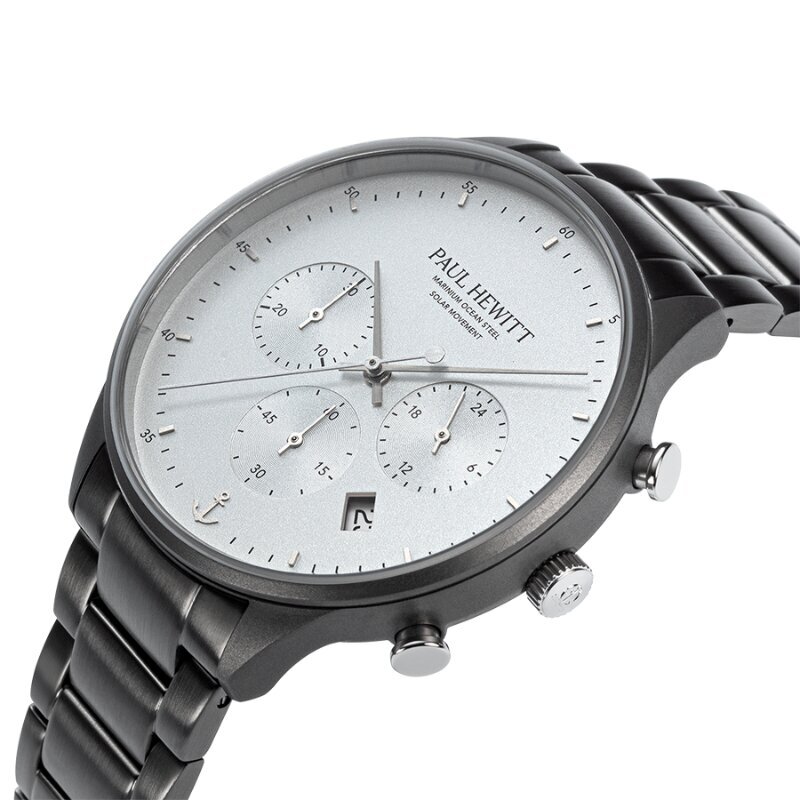 Vīriešu pulkstenis Paul Hewitt Solar Chrono Gun Metal White PH-W-0298 PH-W-0298 cena un informācija | Vīriešu pulksteņi | 220.lv