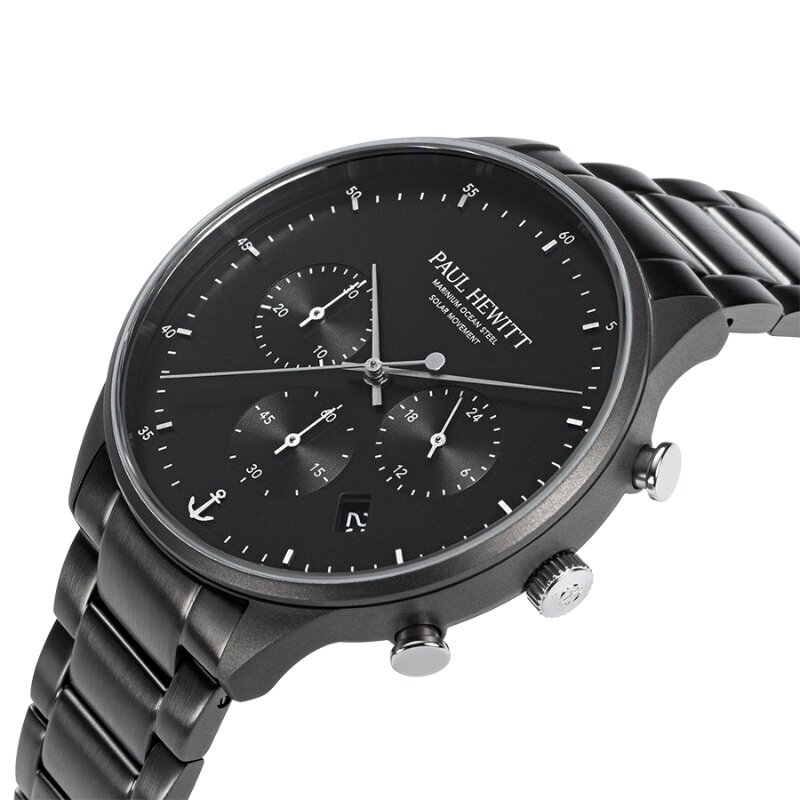 Vīriešu pulkstenis Paul Hewitt Solar Chrono Gun Metal Black PH-W-0297 PH-W-0297 cena un informācija | Vīriešu pulksteņi | 220.lv