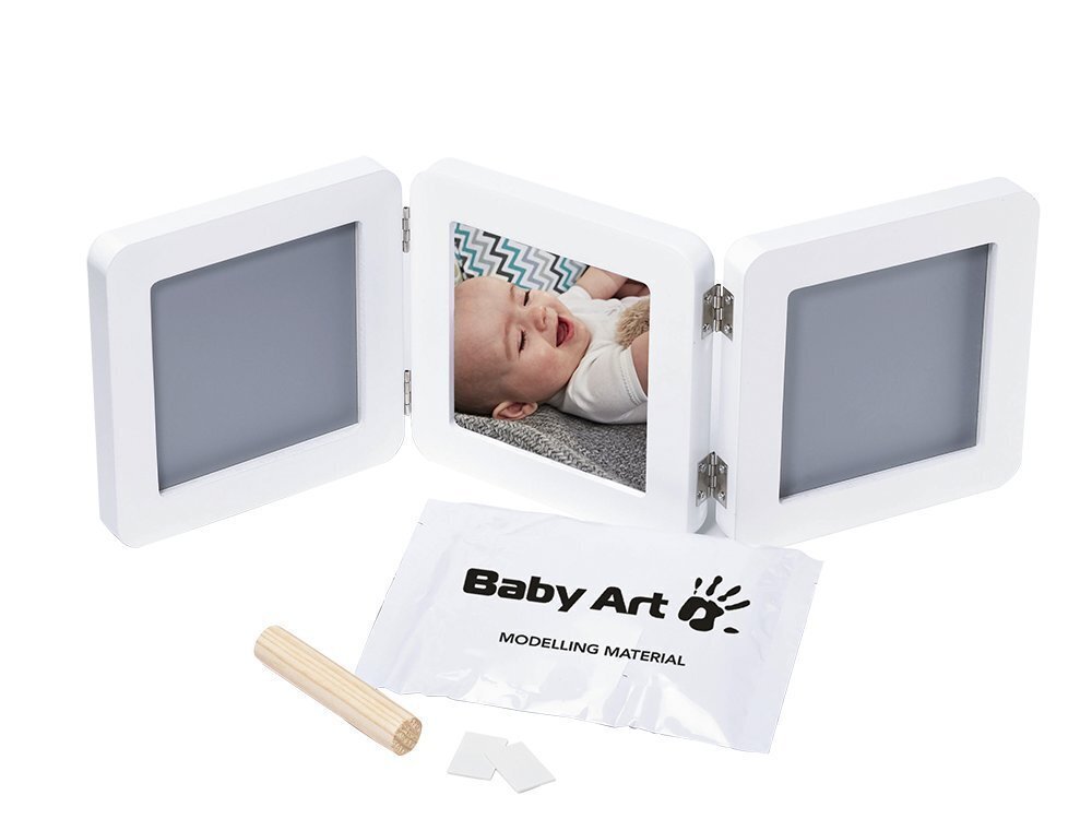 Baby Art Modern Trendy Double Print Frame komplekts mazuļa pēdiņu/rociņu nospieduma izveidošanai, balts/pēlēks цена и информация | Mazuļa nospiedumi | 220.lv