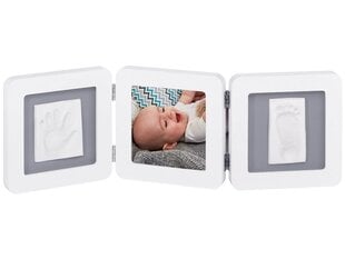 Baby Art Modern Trendy Double Print Frame komplekts mazuļa pēdiņu/rociņu nospieduma izveidošanai, balts/pēlēks цена и информация | Отпечатки для младенцев | 220.lv