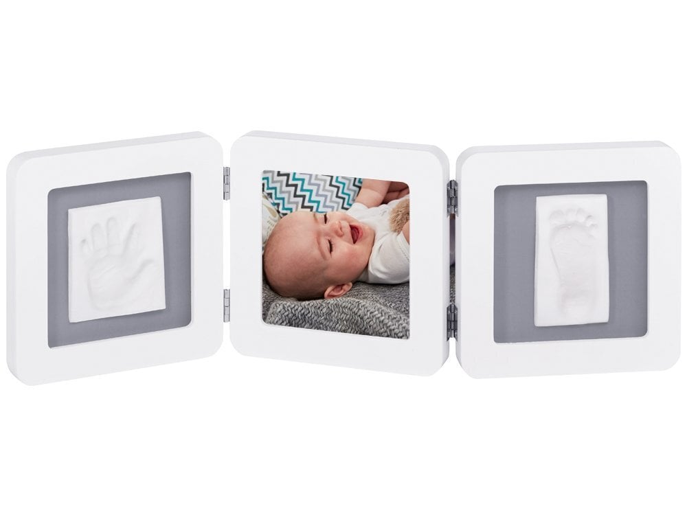 Baby Art Modern Trendy Double Print Frame komplekts mazuļa pēdiņu/rociņu nospieduma izveidošanai, balts/pēlēks цена и информация | Mazuļa nospiedumi | 220.lv