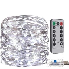 Virtene USB - 300 LED ar tālvadības pulti, auksti balts cena un informācija | Ziemassvētku lampiņas, LED virtenes | 220.lv