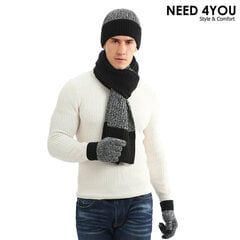 Комплект Need 4You шапка, шарф и перчатки, черный цена и информация | Мужские шарфы, шапки, перчатки | 220.lv