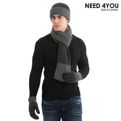 Комплект Need 4You шапка, шарф и перчатки, серый цена и информация | Мужские шарфы, шапки, перчатки | 220.lv
