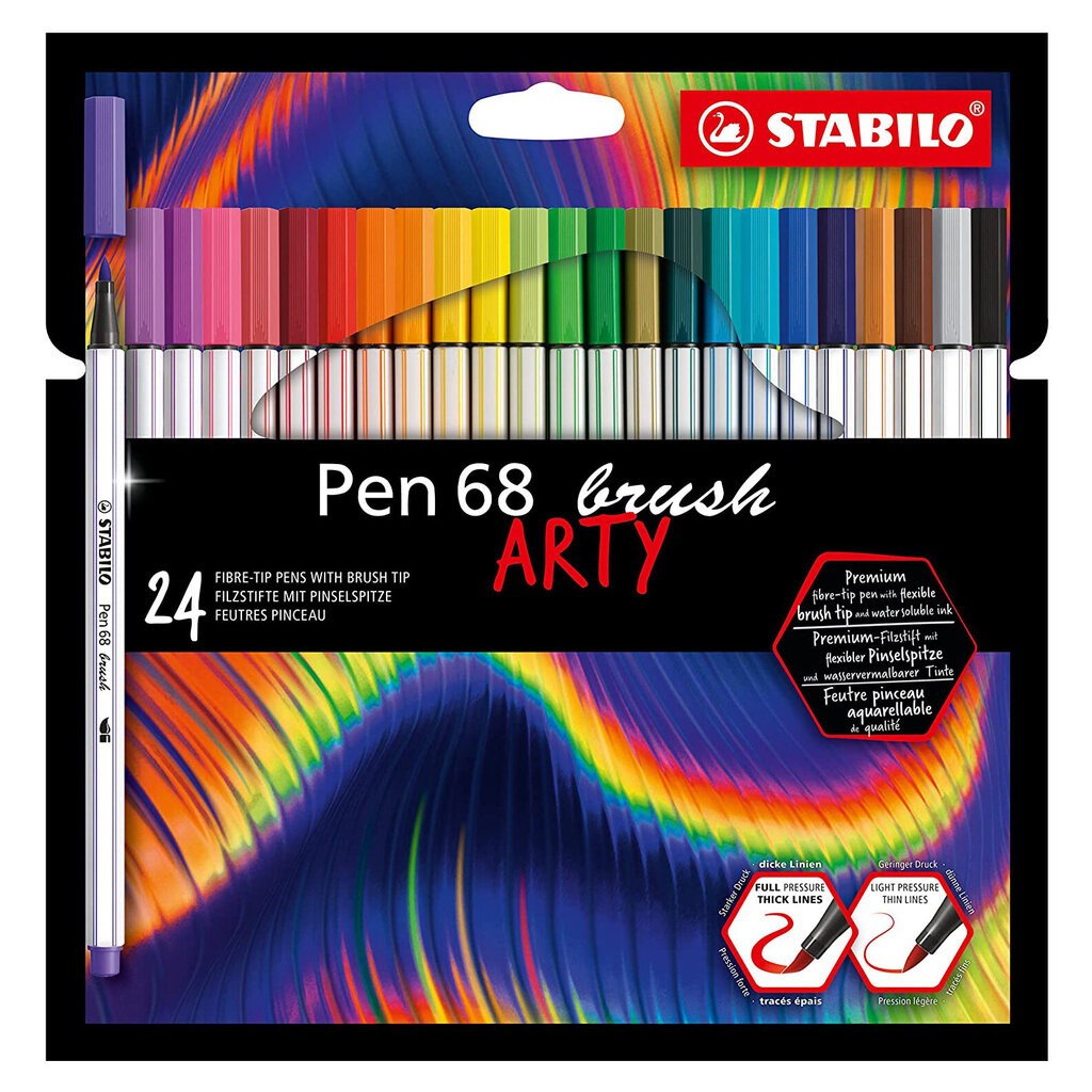 Pildspalvu komplekts STABILO Pen 68 Brush ARTY |24 krāsas цена и информация | Rakstāmpiederumi | 220.lv