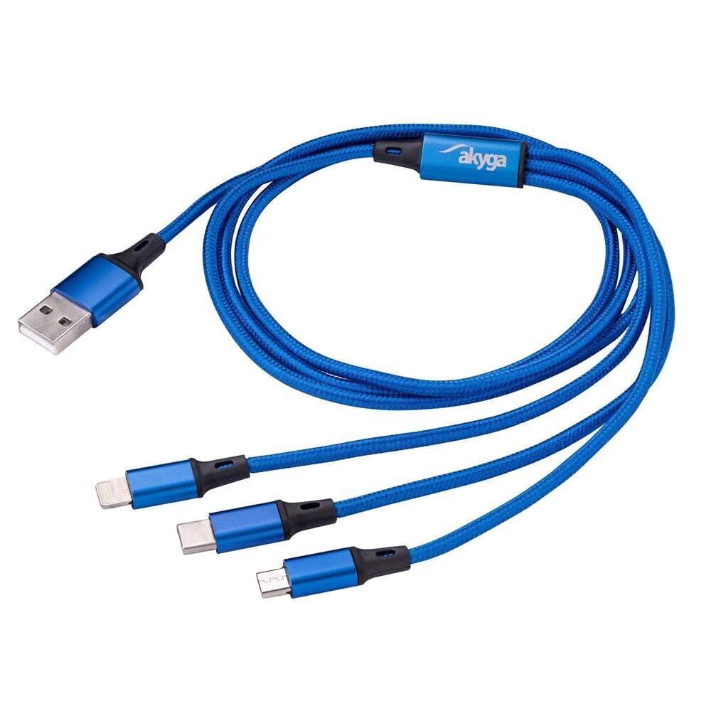 Akyga cable USB AK-USB-27 USB A (m) / micro USB B (m) / USB type C (m) / Lightning (m) 1.2m cena un informācija | Savienotājkabeļi | 220.lv