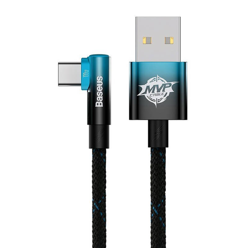 Baseus Elbow USB to USB-C 100W 2m angled cable (black-blue) cena un informācija | Savienotājkabeļi | 220.lv