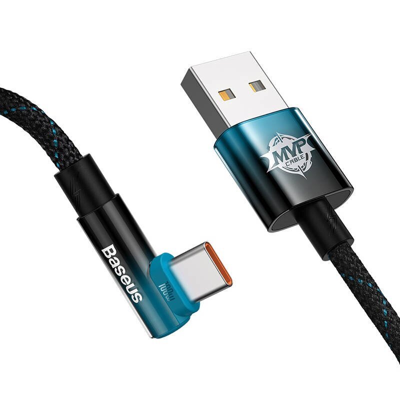 Baseus Elbow USB to USB-C 100W 2m angled cable (black-blue) cena un informācija | Savienotājkabeļi | 220.lv