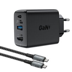 Acefast 2in1 charger GaN 65W USB Type C / USB, adapter HDMI adapter 4K @ 60Hz (set with cable) black (A17 black) cena un informācija | Lādētāji un adapteri | 220.lv