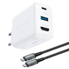 Acefast 2in1 charger GaN 65W USB Type C / USB, adapter adapter HDMI 4K @ 60Hz (set with cable) white (A17 white) цена и информация | Зарядные устройства для телефонов | 220.lv