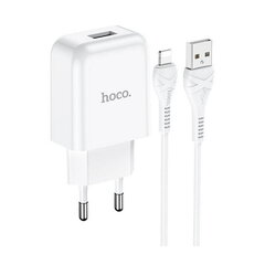 Универсальное зарядное устройство Hoco N2 USB / 5 В / 2.4 A + micro USB, провод 1м, белое цена и информация | Зарядные устройства для телефонов | 220.lv