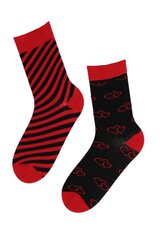 Хлопковые носки черно-красного цвета с изображением сердец и полосок Paradise цена и информация | Женские носки | 220.lv